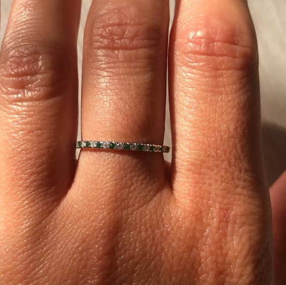 Green Clear Zircon Pave Sterling Silver Band Stackable Diamond Emerald Eternity - Picture 7 of 16